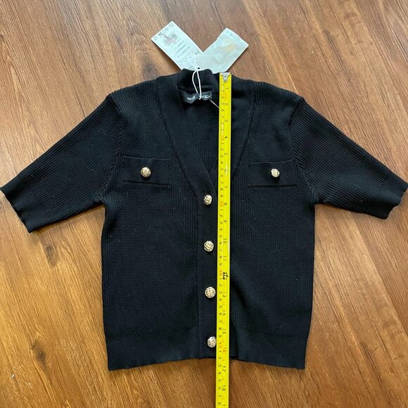 Mango Ribbed Short Sleeve Cardigan - Black, XS, NWT - Picture 3 of 4